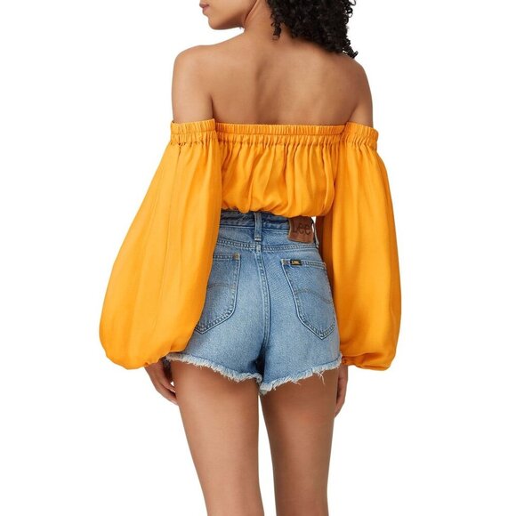 AMUR Rosalina Silk Off The Shoulder Crop Top Sunflower Womens Size Small - Picture 4 of 10